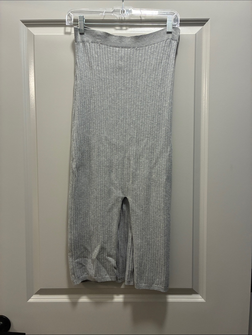 Free People Gray Ribbed Pencil Skirt with Front Slit